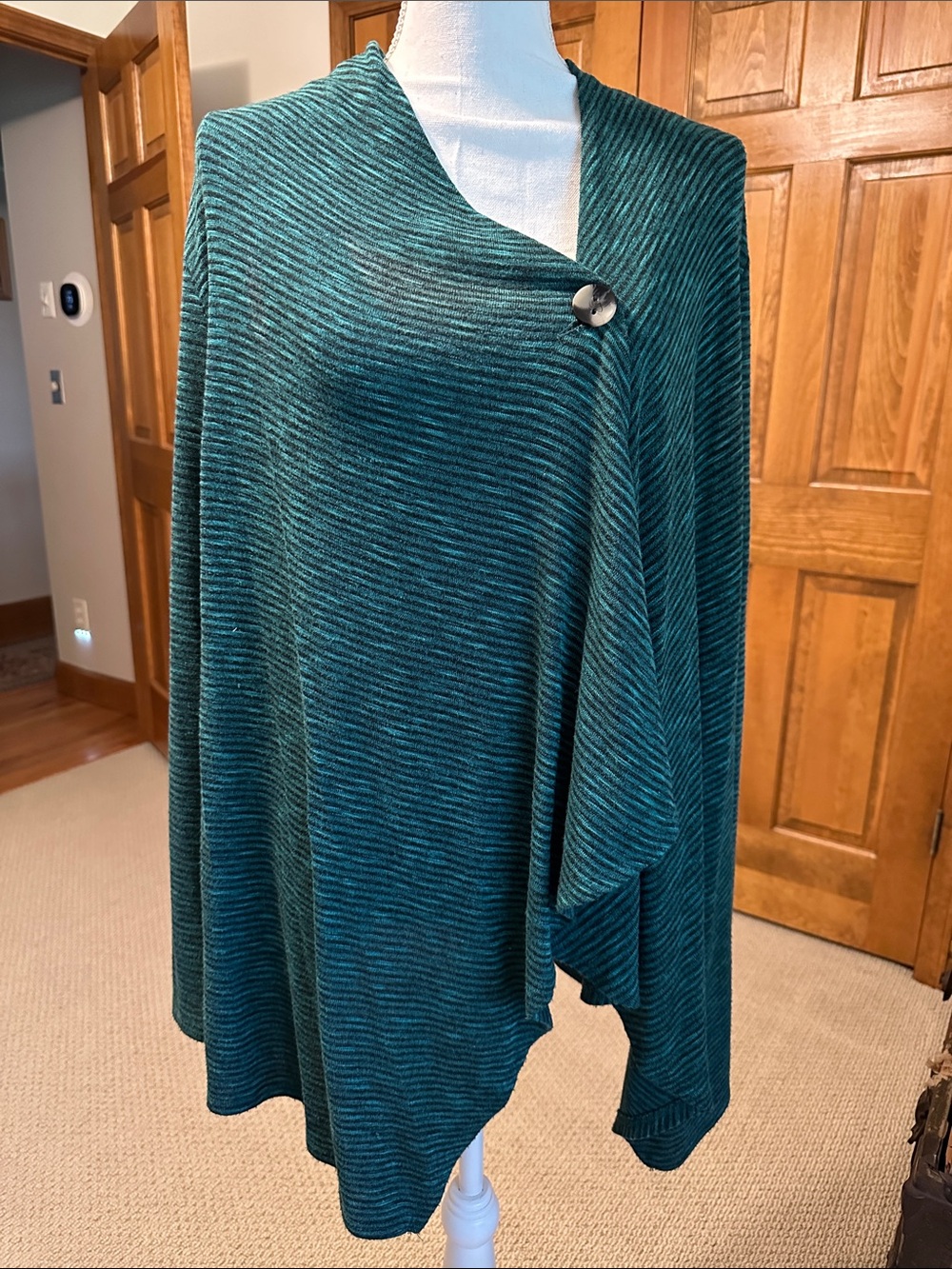 AB Studio Women's Green and Black stripe Poncho Sweater Lightweight XL